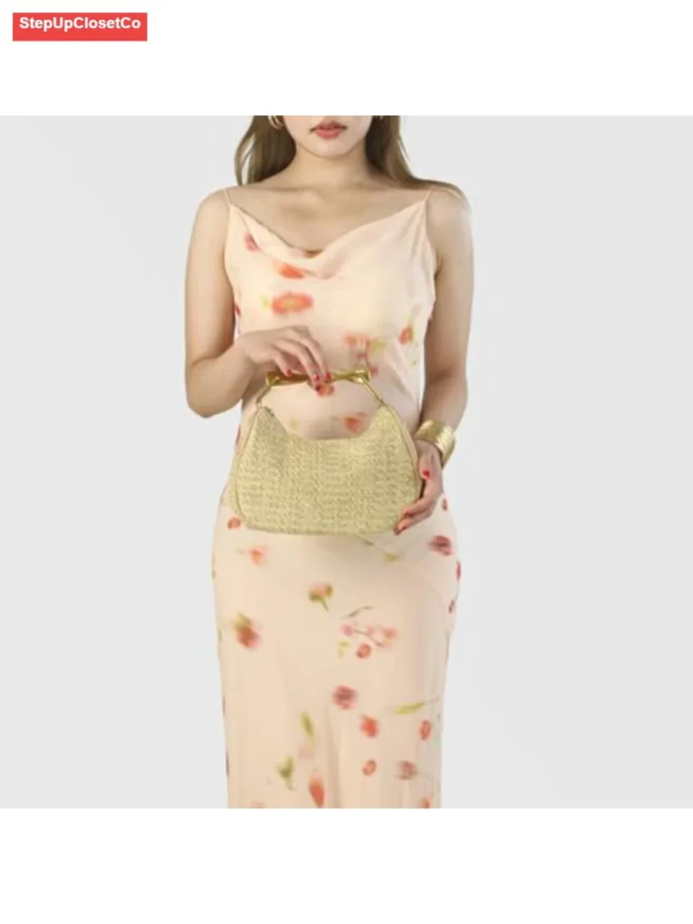 Handmade Woven Straw Boho Hobo Tote Handbag with Metal Handle